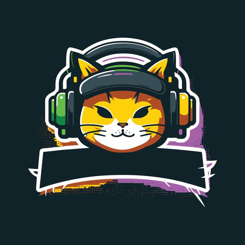 Cute Cat Gaming With Headphone Cartoon Vector Icon Illustration