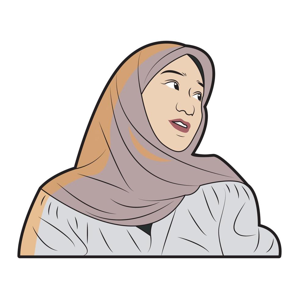 beautiful hijab woman, with a cute expression vector