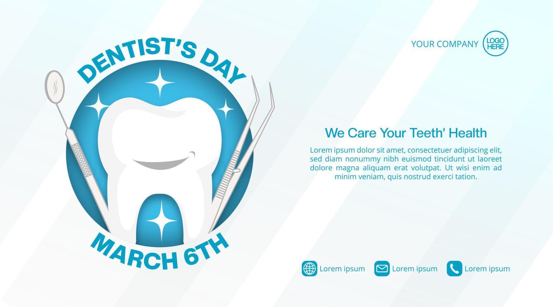 World dentist's day background with a tooth and blue light vector