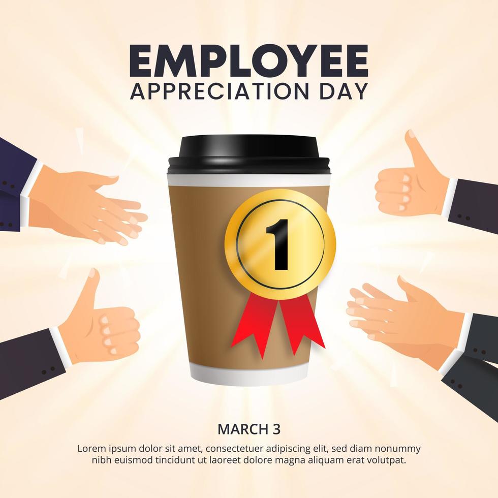 Square employee appreciation day background with a cup of coffee vector