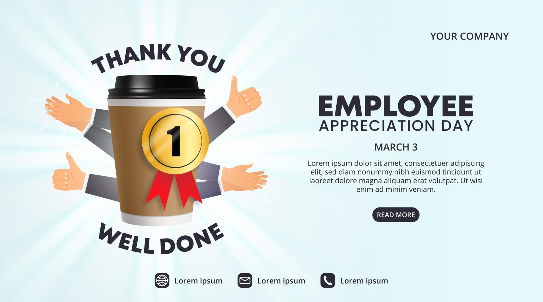 Employee appreciation day background with a cup of coffee and clapping hands of employees vector