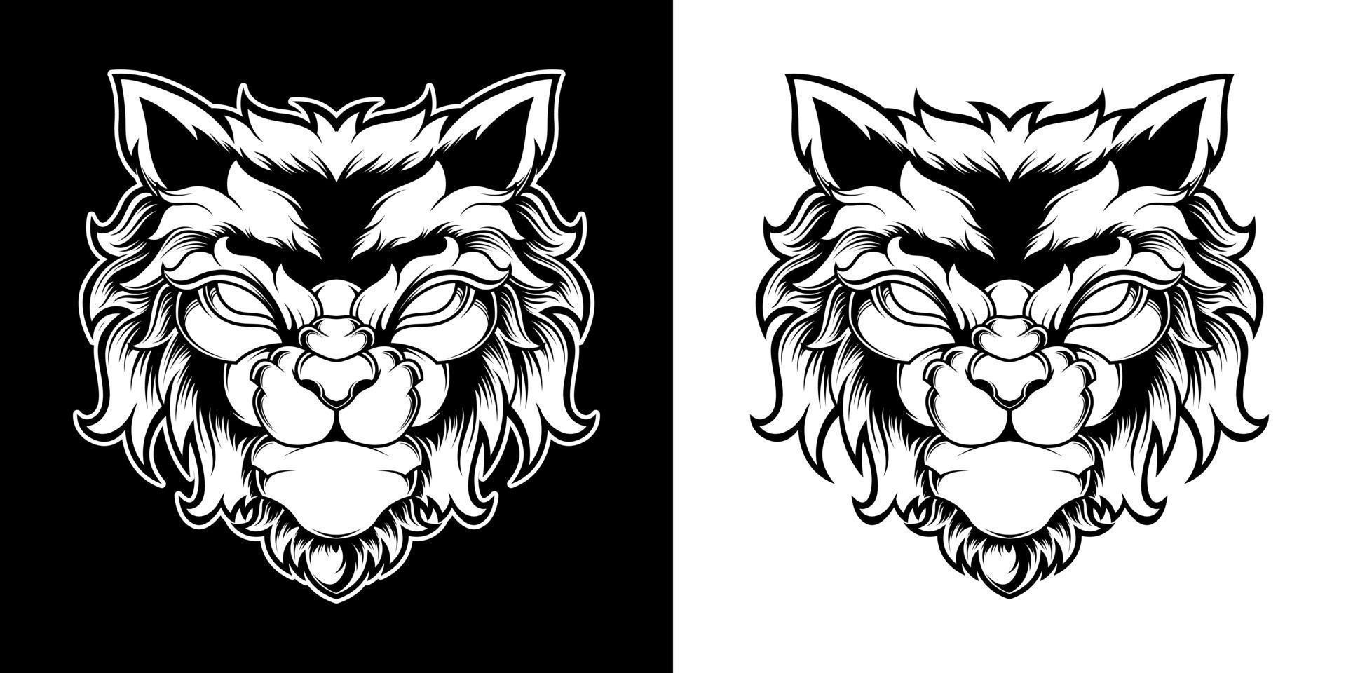 BLACK AND WHITE WOLF HEAD LOGO ILLUSTRATION vector