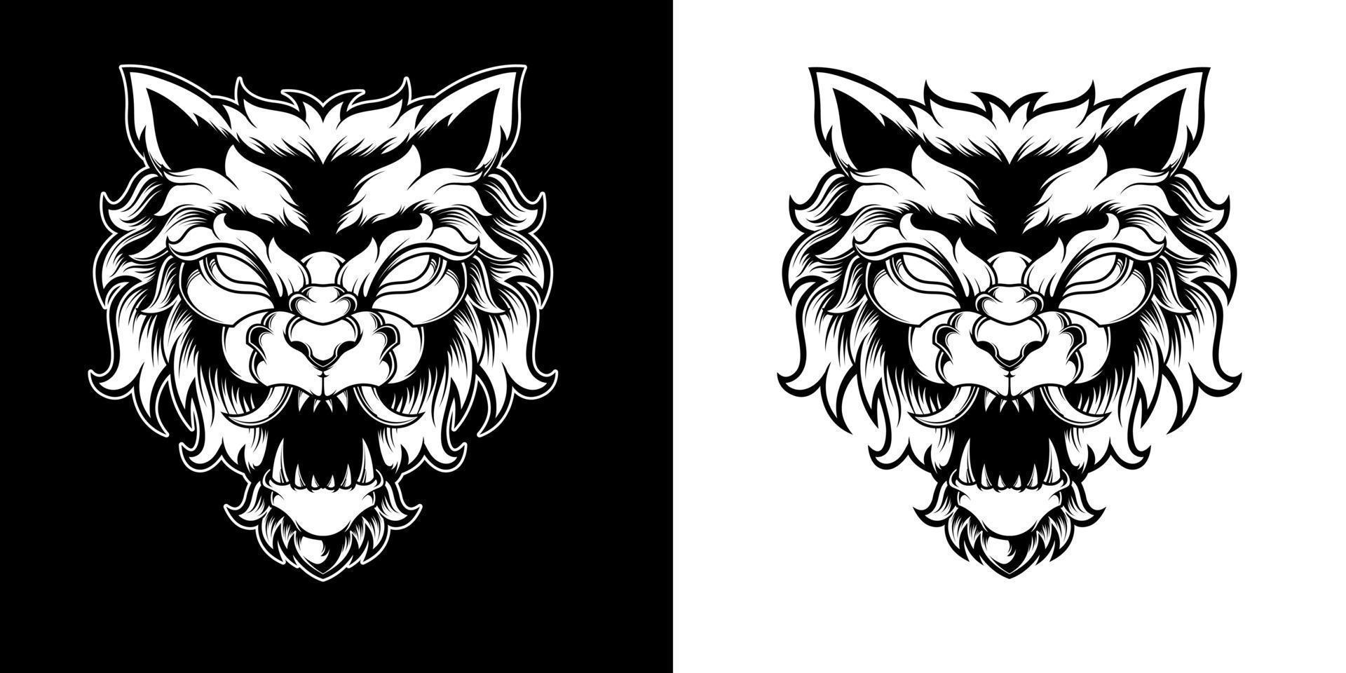 BLACK AND WHITE WOLF HEAD LOGO ILLUSTRATION vector