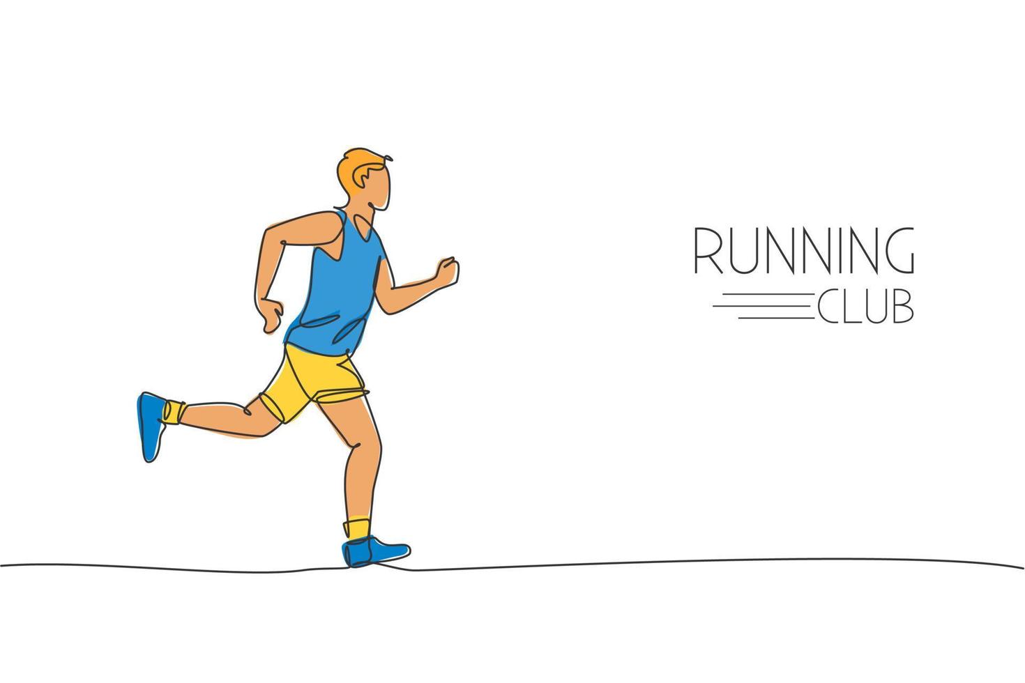 Single continuous line drawing of young agile man runner running constantly. Individual sport with competition concept. Trendy one line draw design vector illustration for running tournament promotion