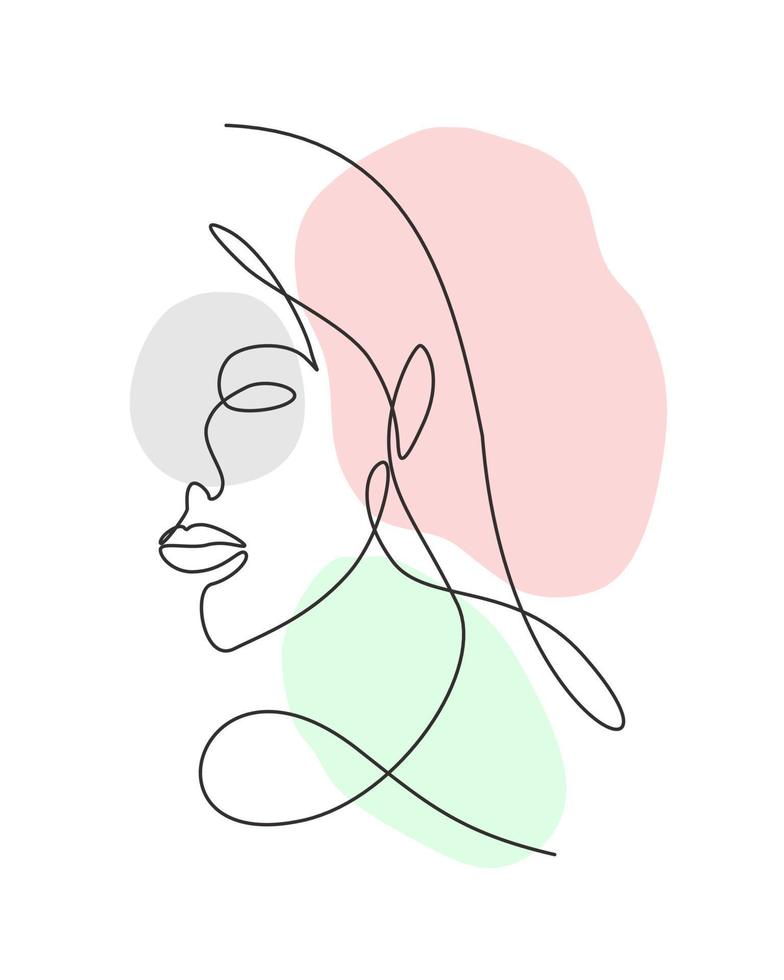 One continuous line drawing sexy beauty woman abstract face minimalist style. Female fashion concept for t-shirt, cosmetic, tote bag print. Dynamic single line draw design graphic vector illustration
