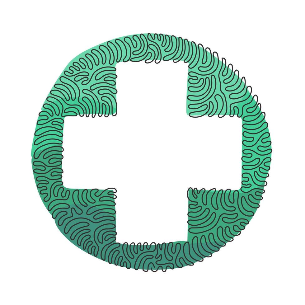 Continuous one line drawing flat design cross badge icon. Black geometric shape. Tag or logo. Abstract isolated sign. Business element. Swirl curl circle background style. Single line draw vector