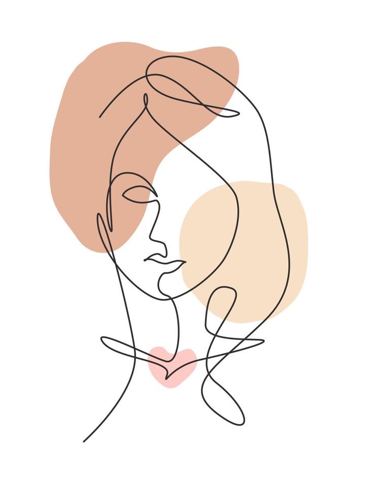 una sola línea de dibujo mujer belleza cara abstracta, peinado, ilustración vectorial de moda. concepto de estilo femenino minimalista bastante sexy para la impresión de camisetas. diseño gráfico de dibujo de línea continua moderna vector