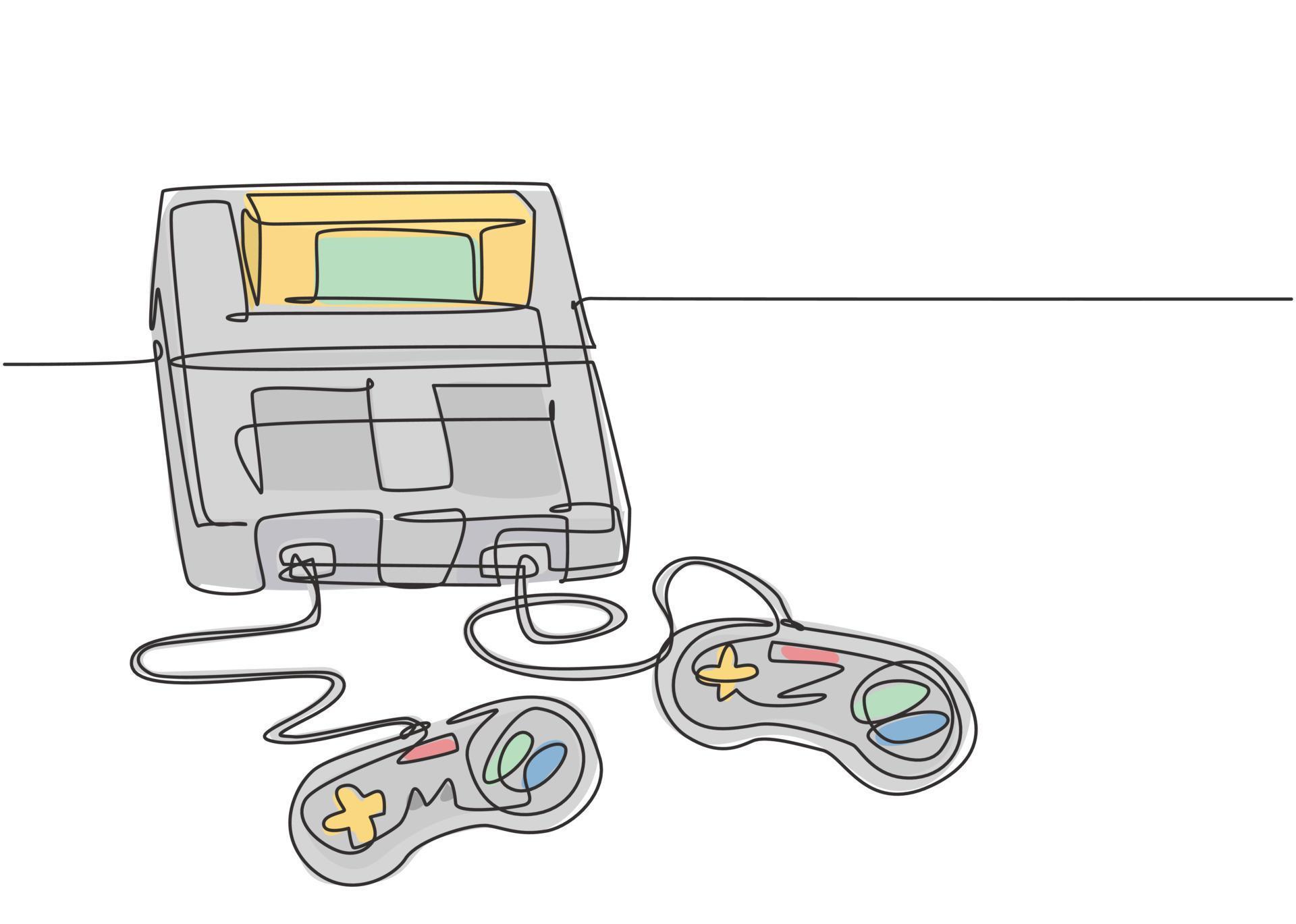 One continuous line drawing of retro old classic arcade video game ...