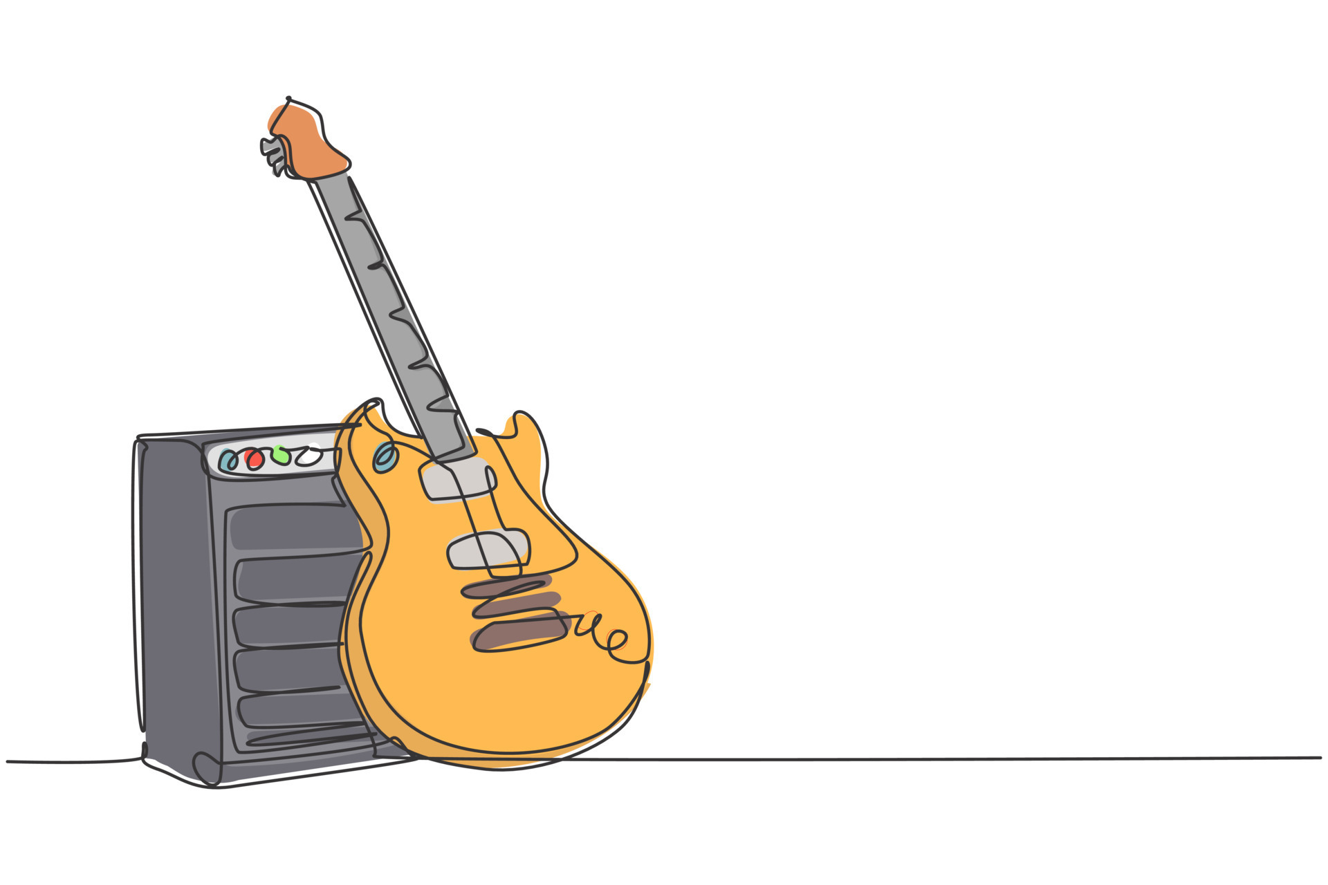 One single line drawing of electric guitar with amplifier. Stringed