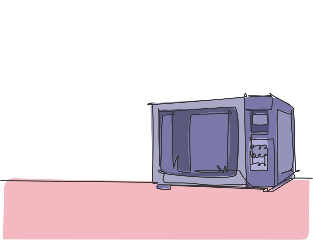 Un dibujo de una sola línea de un aparato electrodoméstico estufa horno microondas. concepto de herramientas de utensilios de cocina de electricidad. Ilustración de diseño de dibujo gráfico de línea continua dinámica vector