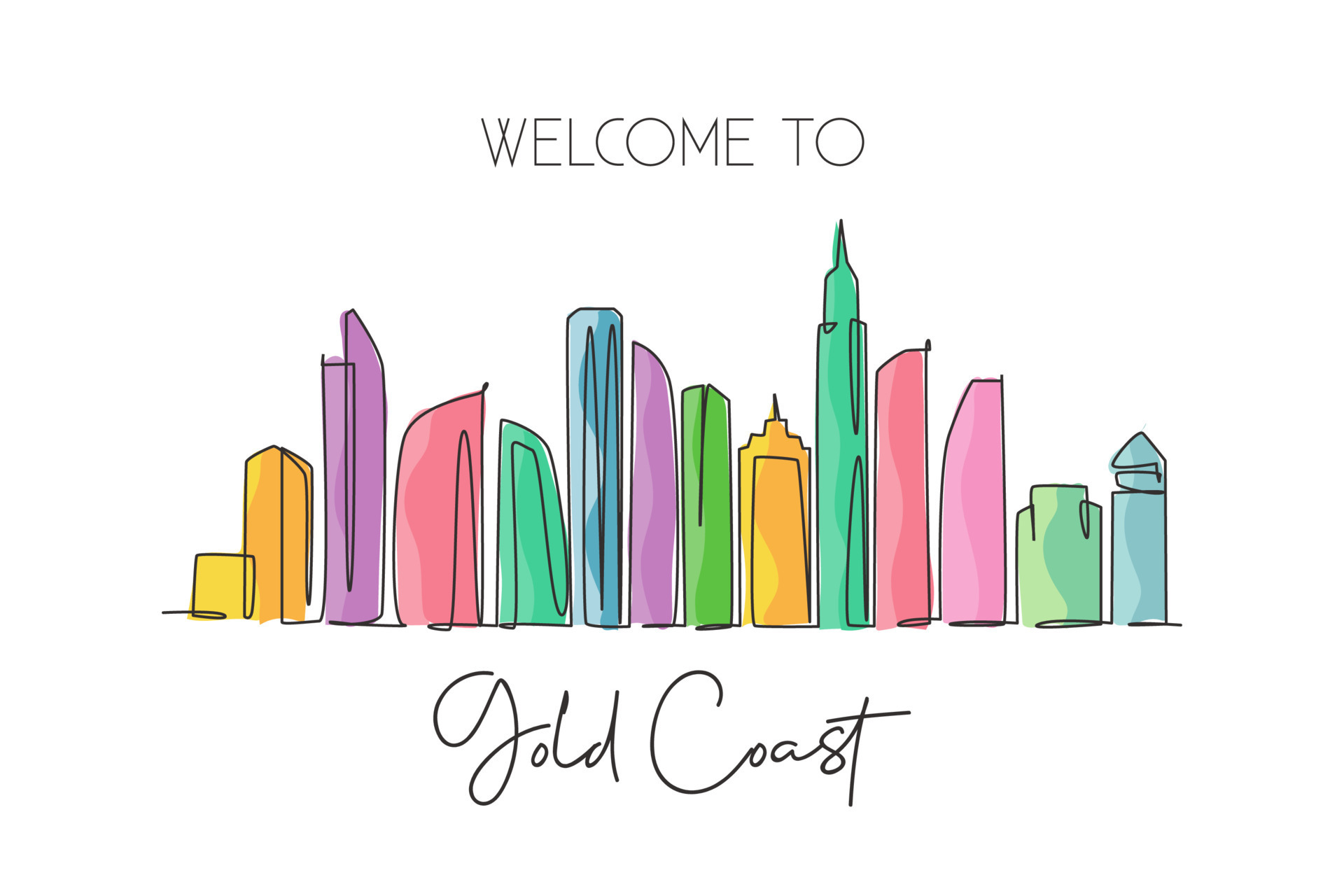 Single Continuous Line Drawing Of Gold Coast City Skyline Australia single-continuous-line-drawing-of-gold-coast-city-skyline-australia