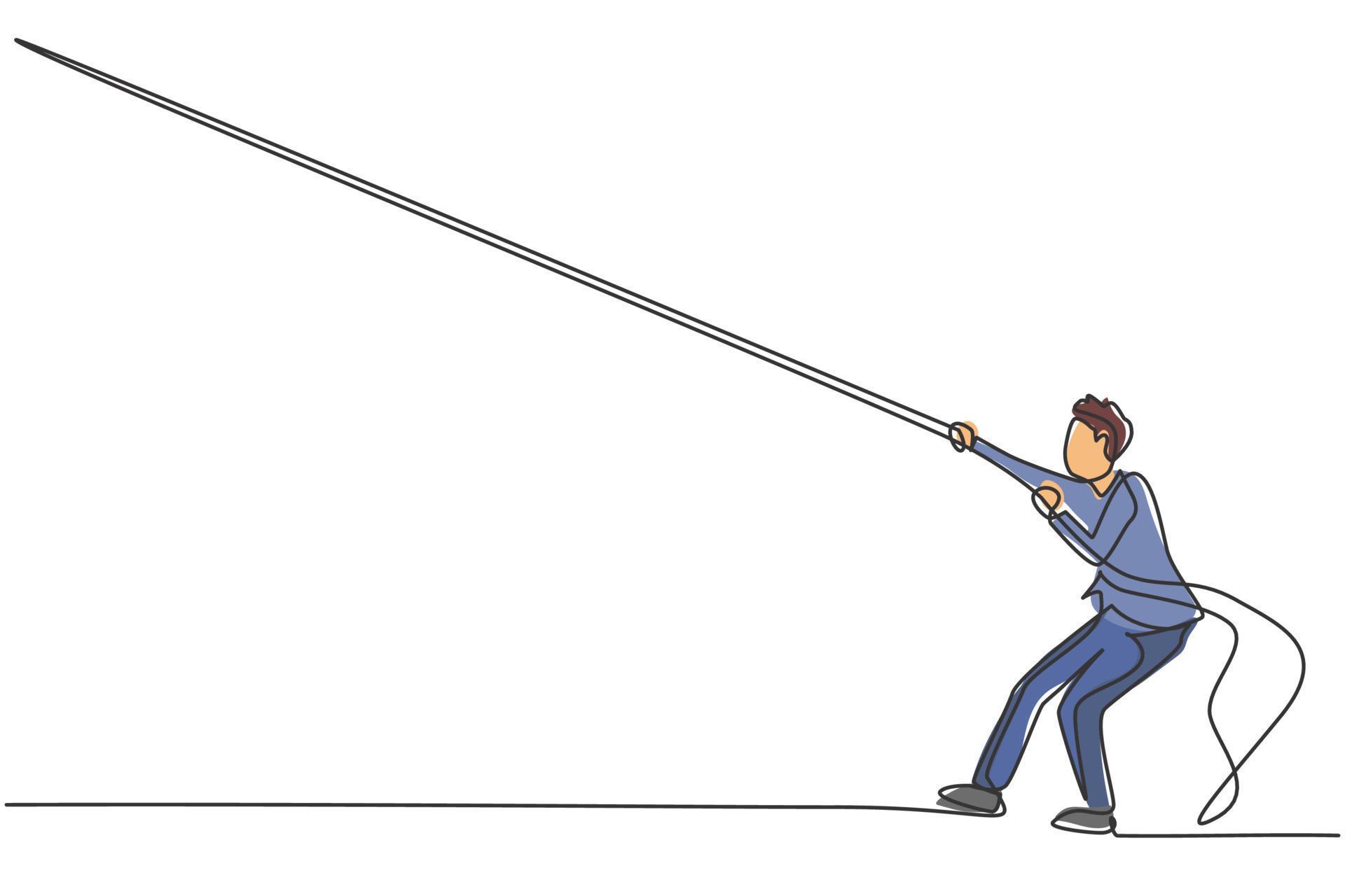 Continuous one line drawing young male entrepreneur pulling rope up to