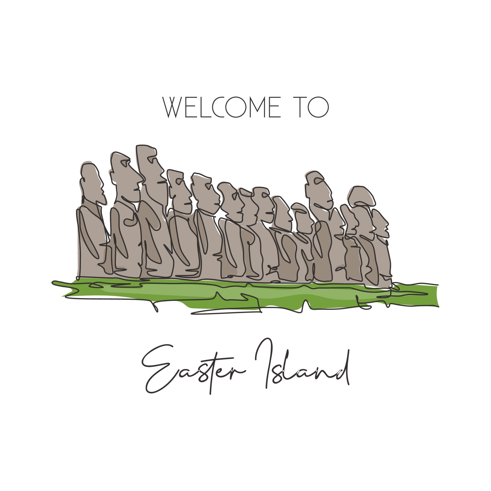 Single continuous line drawing Moai statue landmark. Beauty place in Easter  Island, Polynesia. World travel home wall decor art poster print concept.  Modern one line draw design vector illustration 22633841 PNG