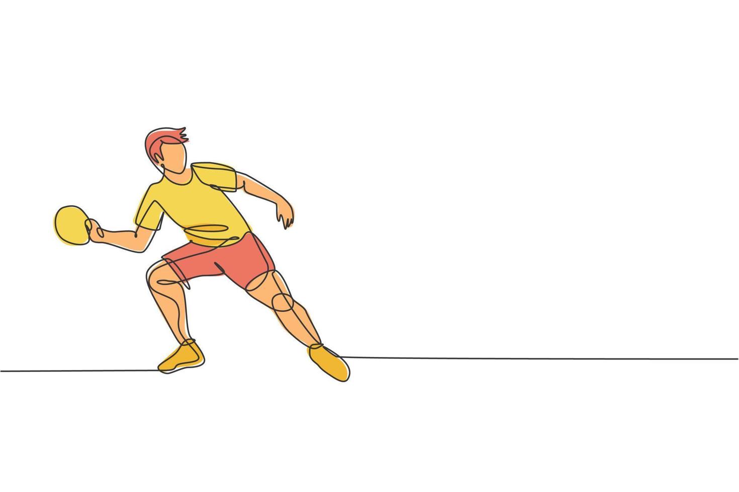 dibujo de una sola línea continua de la práctica de enfoque de jugador de tenis de mesa de hombre joven y ágil. concepto de ejercicio deportivo. ilustración vectorial de diseño de dibujo de una línea de moda para los medios de promoción del torneo de ping pong vector