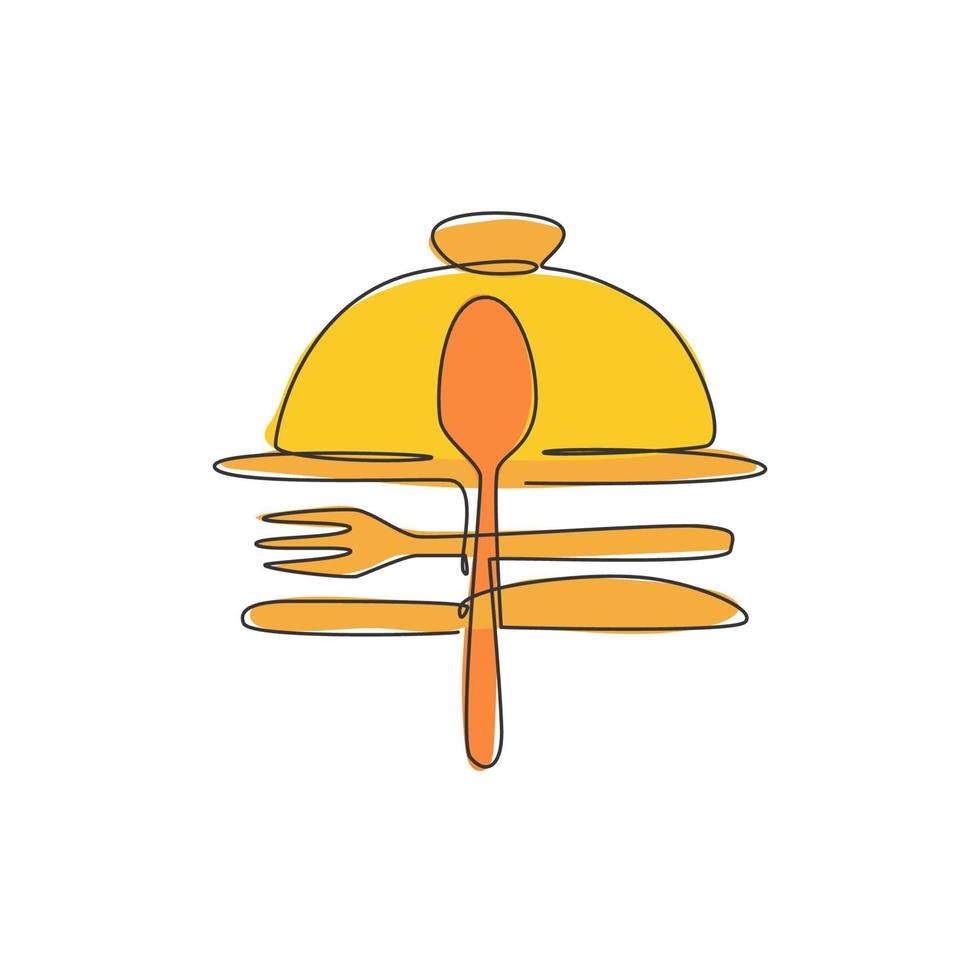 dibujo de una sola línea continua de tapa de bandeja de comida estilizada para café para etiqueta de logotipo. concepto de restaurante elegante. ilustración de vector de diseño de dibujo de una línea moderna para icono de servicio de entrega de alimentos