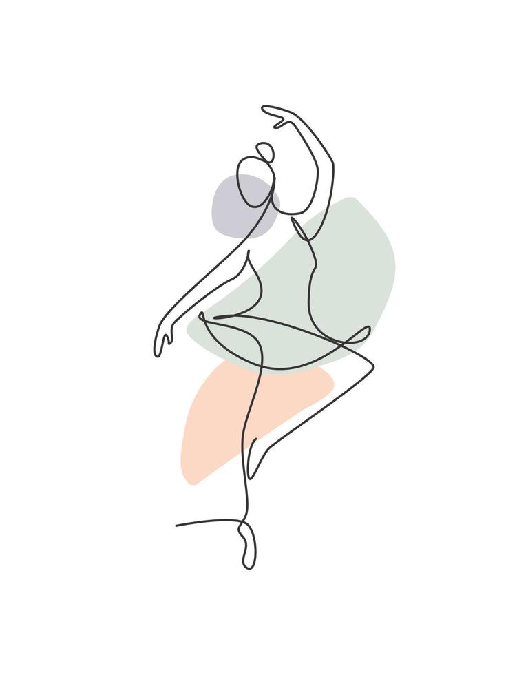 One single line drawing sexy woman beauty ballerina vector illustration. Pretty ballet dancer shows dance motion concept. Minimalist wall decor poster print. Modern continuous line graphic draw design