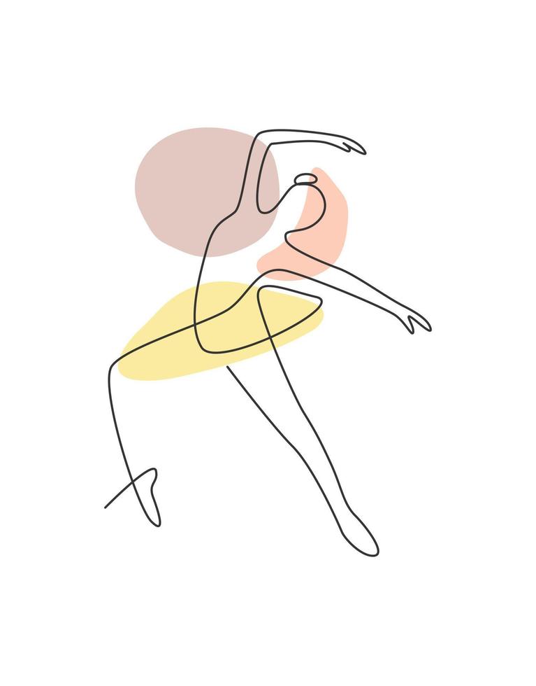 Una sola línea de dibujo ilustración de vector de bailarina de belleza de mujer sexy. bonita bailarina de ballet muestra el concepto de movimiento de danza. Impresión de póster de decoración de pared minimalista. diseño de dibujo gráfico de línea continua moderna