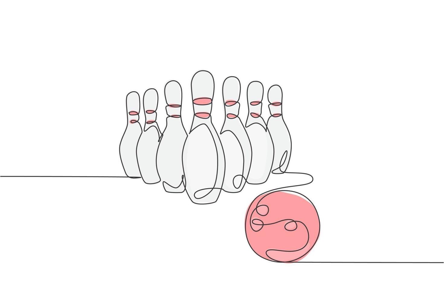 Single continuous line drawing of bowling pins lined up at bowling lane. Doing sport hobby at leisure time concept. Trendy one line draw design graphic vector illustration