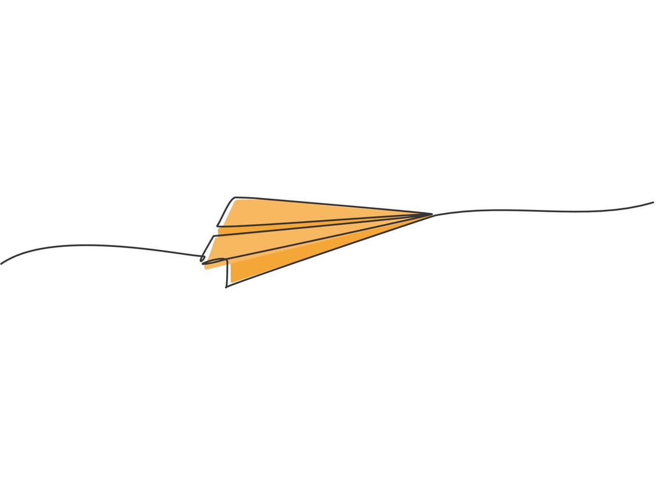Continuous one line drawing of paper airplane flying on the sky with white background. Creative paper plane kids toy concept. Trendy single line draw design vector graphic illustration