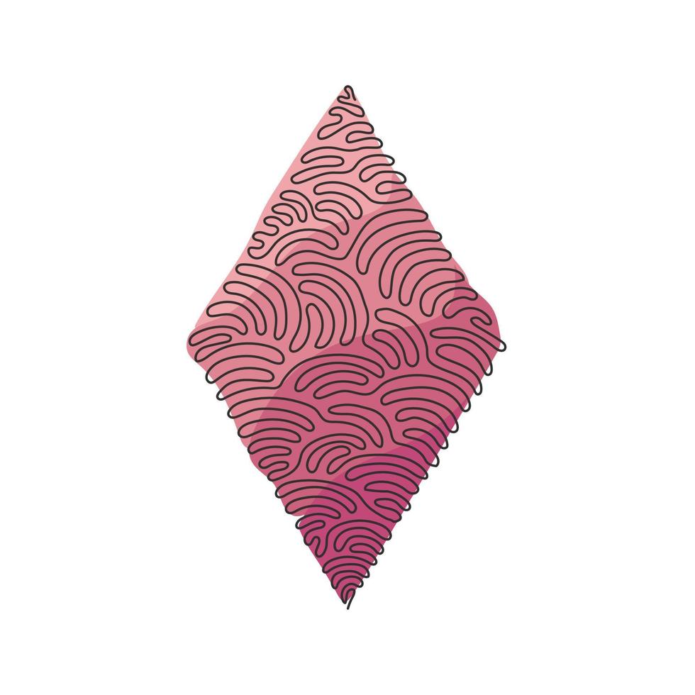 Continuous one line drawing poker playing cards suit diamond design shape single icon. Diamond suit deck of playing card used for ace in casino. Swirl curl style. Single line draw vector illustration