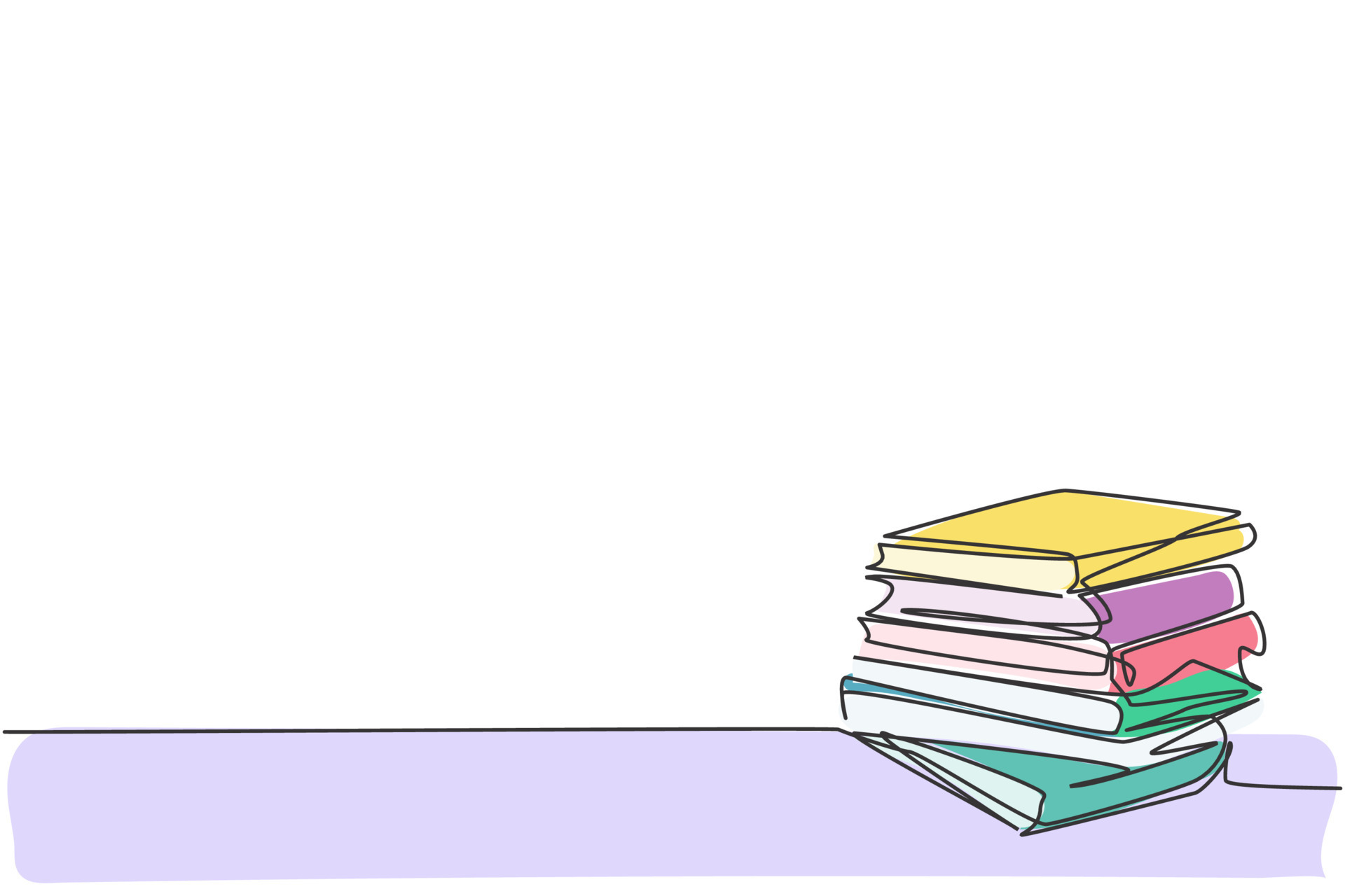 Single one line drawing of books stack. Pile of books icon silhouette