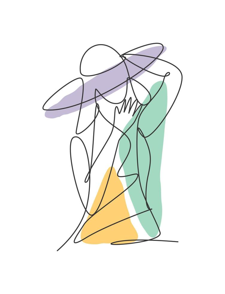 One continuous line drawing beauty woman feminine face abstract portrait print. Modern minimalism female silhouette art style concept. Dynamic single line draw graphic design vector illustration