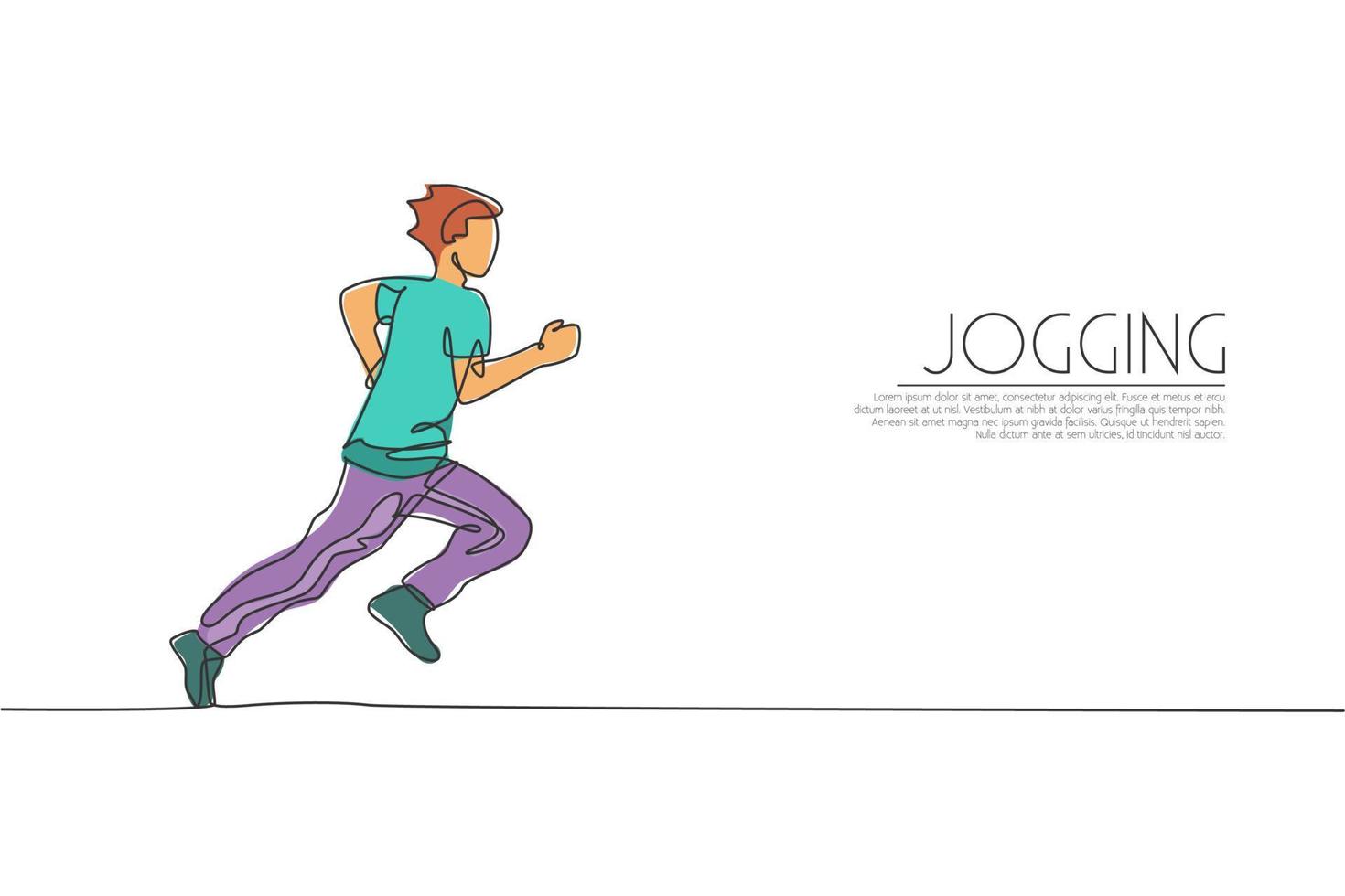 dibujo de una sola línea continua de un joven corredor ágil trotando correr relajarse. deporte individual con concepto de competición. ilustración vectorial de diseño de dibujo de una línea de moda para ejecutar la promoción del torneo vector