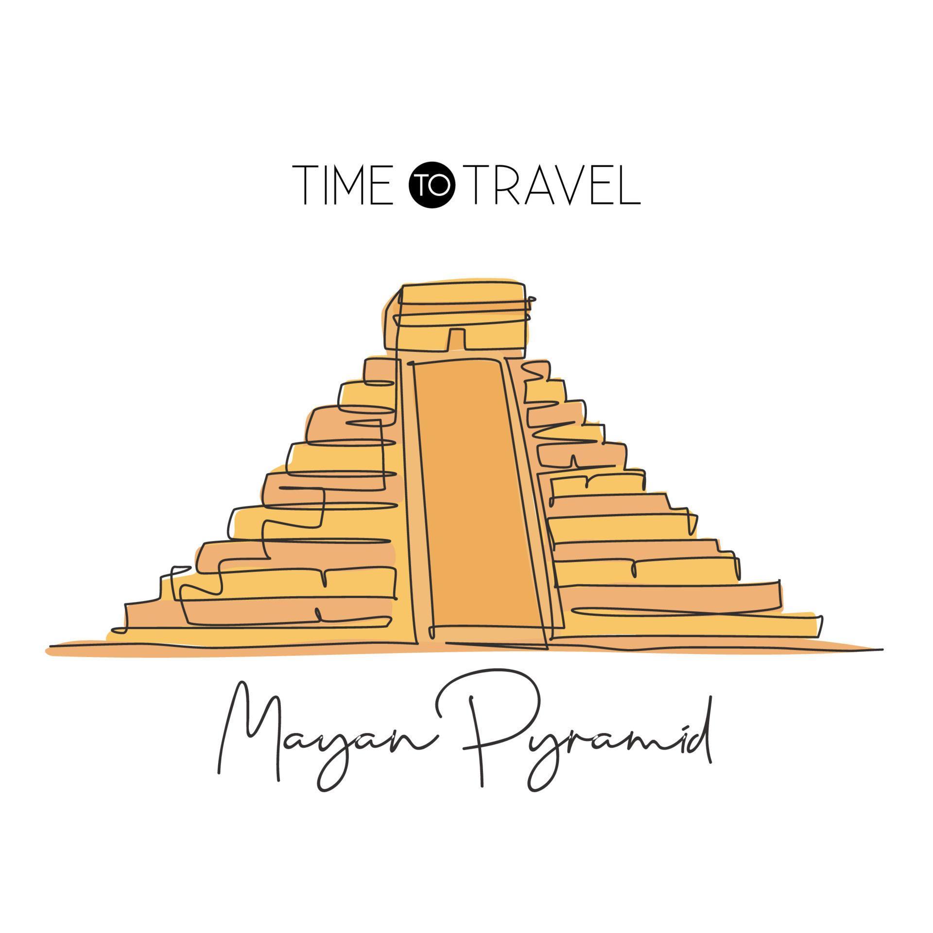 One single line drawing Chichen Itza landmark. World famous place in