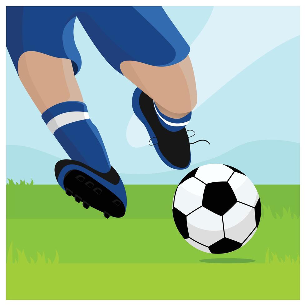 un fútbol jugador regate el pelota a un fútbol evento - vector archivo