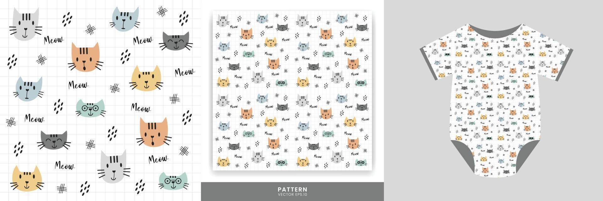 Seamless Pattern with Cute Cats Theme with Striped and Colored Pattern Suitable for Texture Design Cute and Adorable Little Kids Theme. Added With a Display for Baby Clothes Patterns. vector