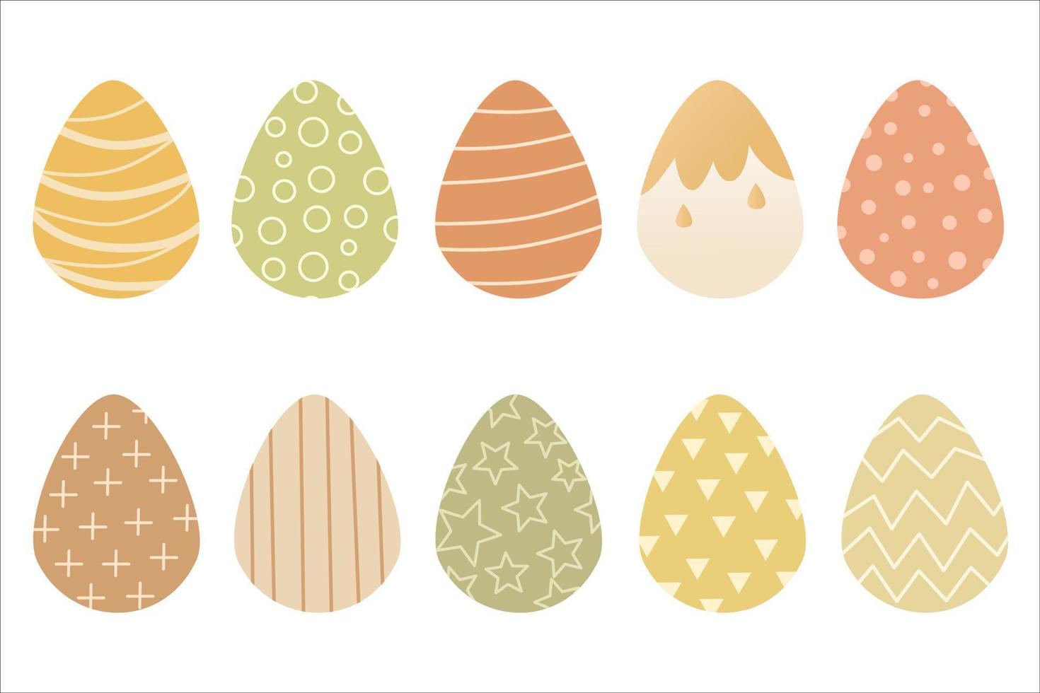 Set illustrations of easter eggs in children's illustration style. Suitable for easter celebrations, postcards, design, children's books. Colorful decorated easter eggs. Vector and isolated image.