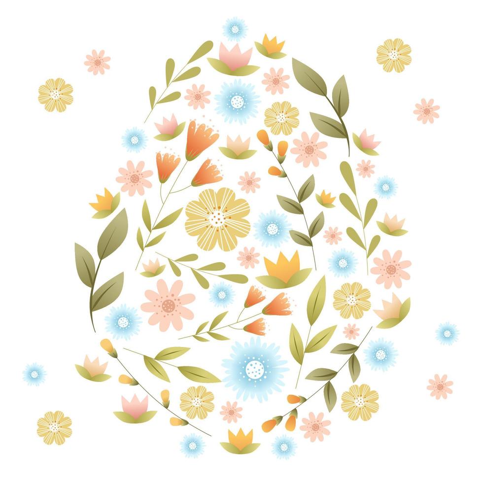 Pascua de Resurrección huevo con vistoso primavera flores Perfecto para álbum de recortes, pegatina equipo, etiquetas, saludo tarjetas, fiesta invitaciones mano dibujado vector ilustración. aislado imagen en blanco antecedentes.