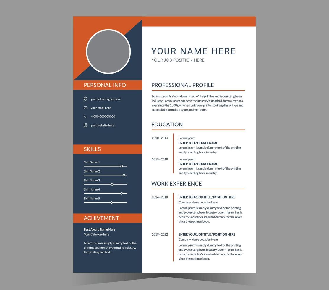 Professional CV resume template and vector design.