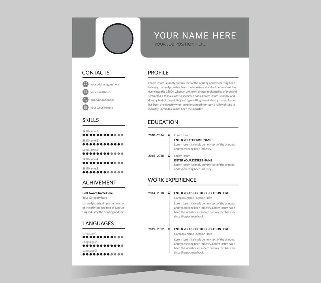 Professional CV resume template and vector design.