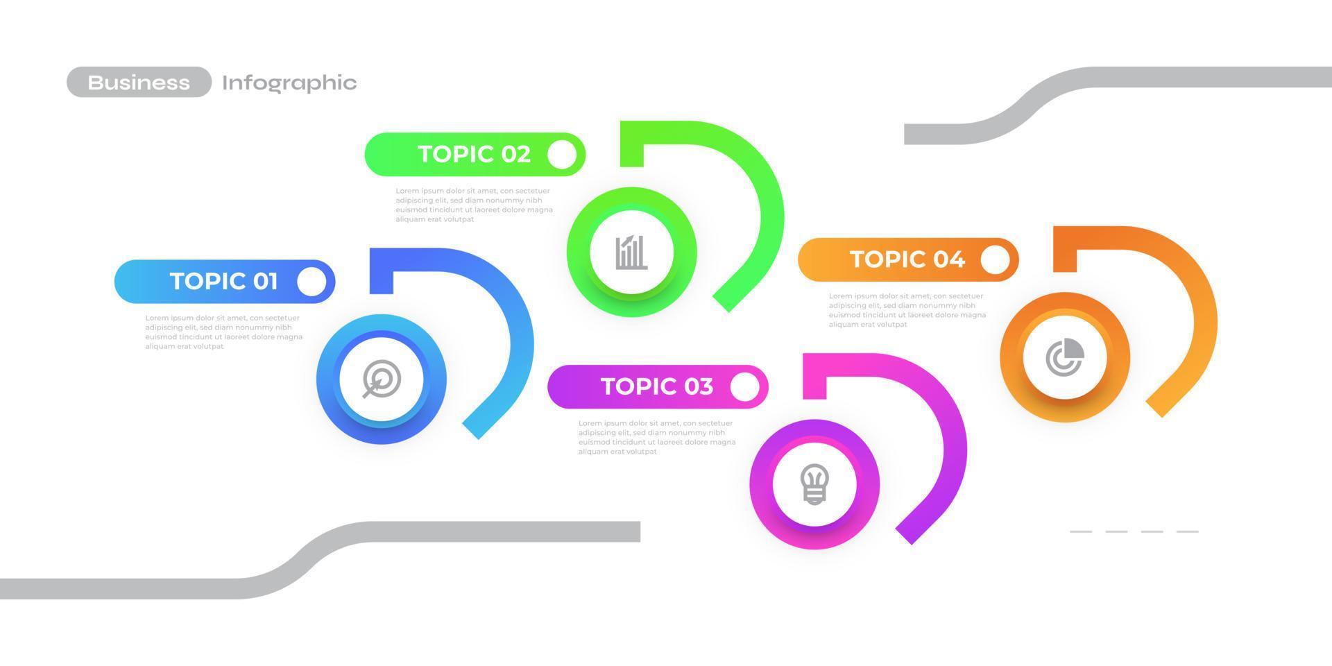 Modern Business Infographic Design Template with 4 Options or Processes. Can be used for Presentation, Workflow Layout, Diagram, or Annual Report. Timeline Diagram Presentation Design vector