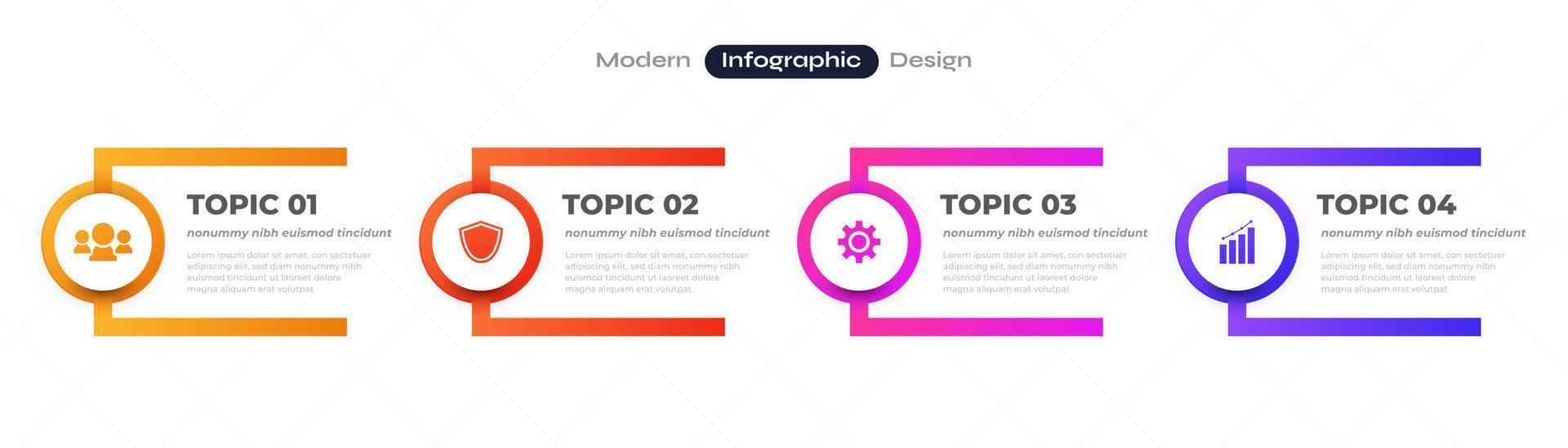 Modern Infographic Design Template with 4 Options or Steps. Can be used for Presentation, Workflow Layout, Diagram, or Annual Report. Timeline Diagram Presentation Design vector