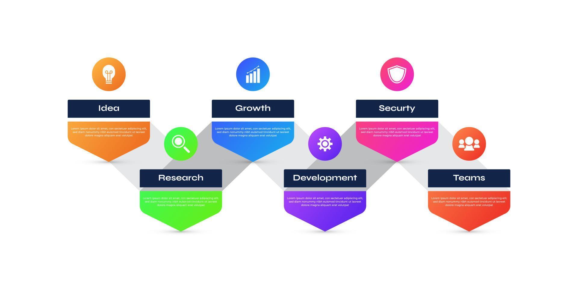 Modern Infographic Design Template with 6 Options or Steps. Can be used for Presentation, Workflow Layout, Diagram, or Annual Report. Timeline Diagram Presentation Design vector