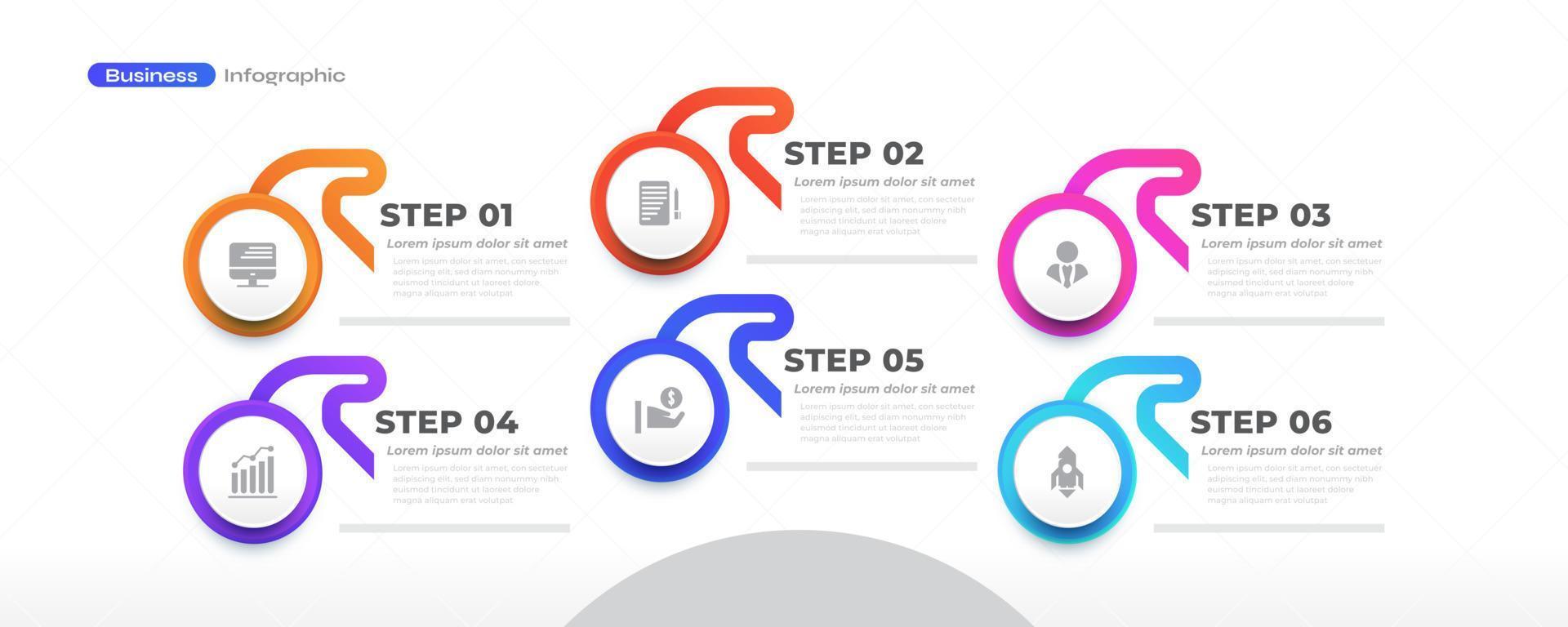 Business Infographic Design Template with 6 Options or Steps. Can be used for Presentation, Workflow Layout, Diagram, or Annual Report vector