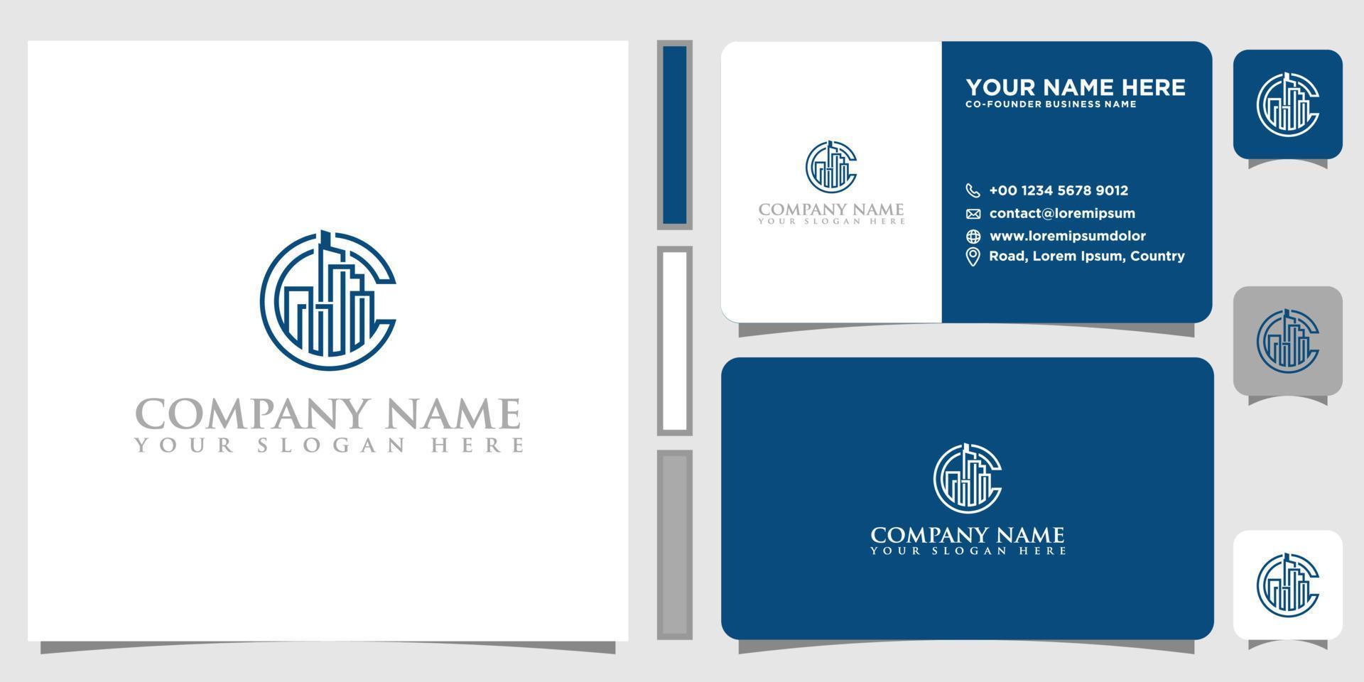 logo with line style and business card design. Building abstract logo for inspiration, illustration vector
