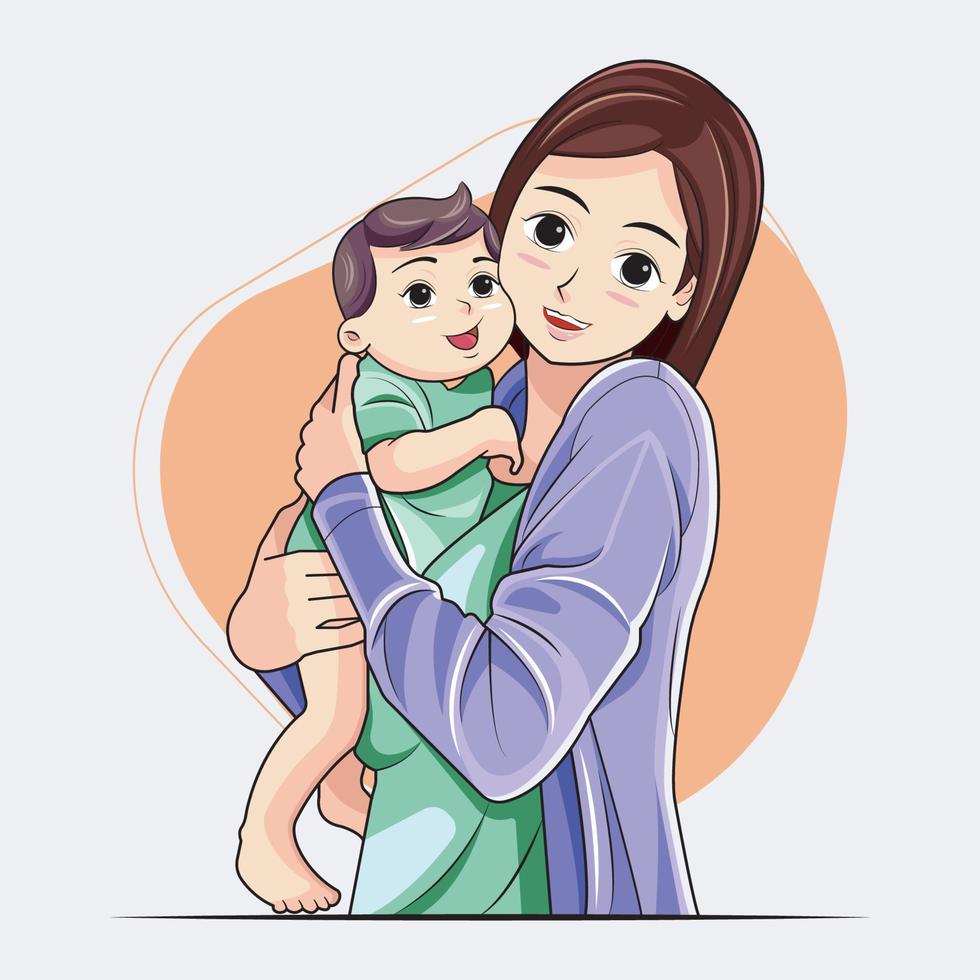 Mom and Baby. Baby In A Tender Embrace Of Mother vector illustration free download