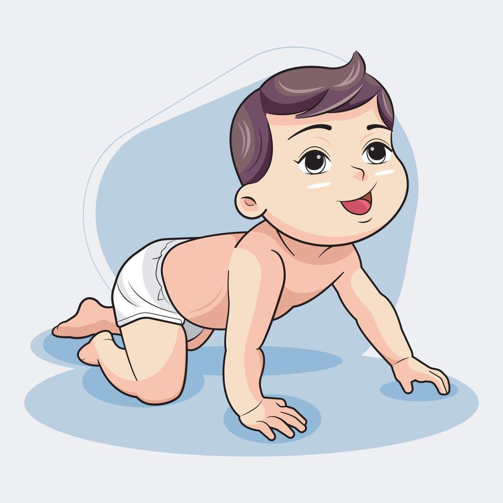Linda Bebé Chico Gateando Vector Ilustración Gratis Descargar.