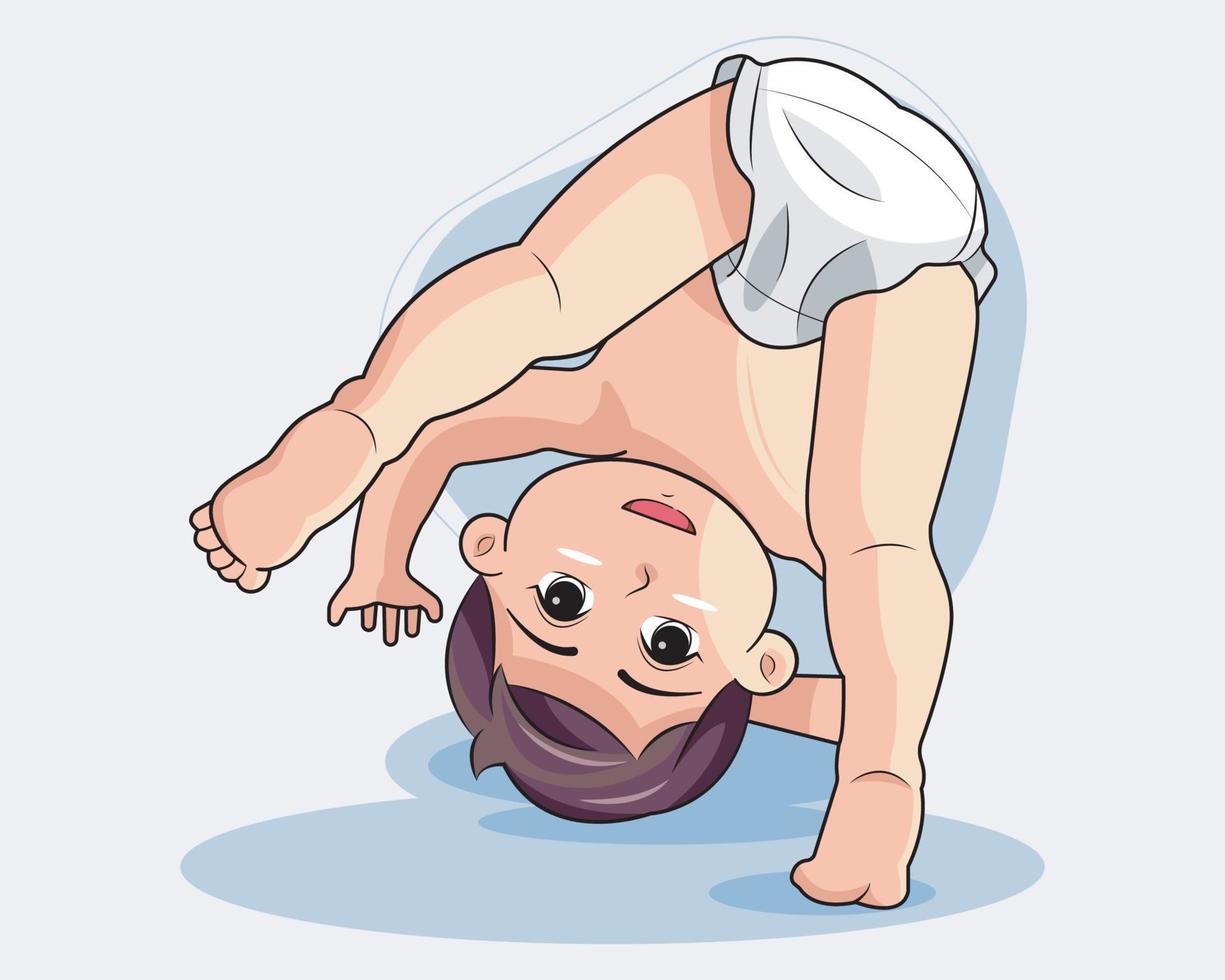 Cute Baby Boy wearing diaper bending over doing yoga vector illustration pro download