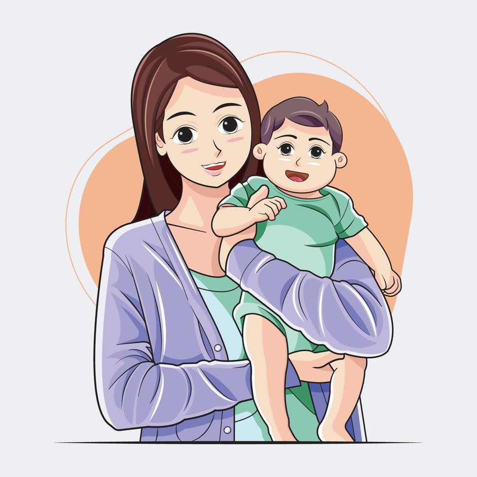 Mom and Baby. Cute Baby In Mother's Arms vector illustration pro download