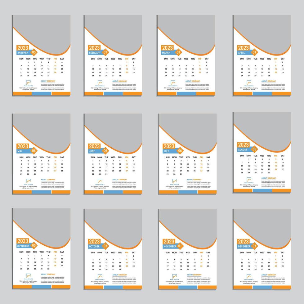 2023 calendar design template vector