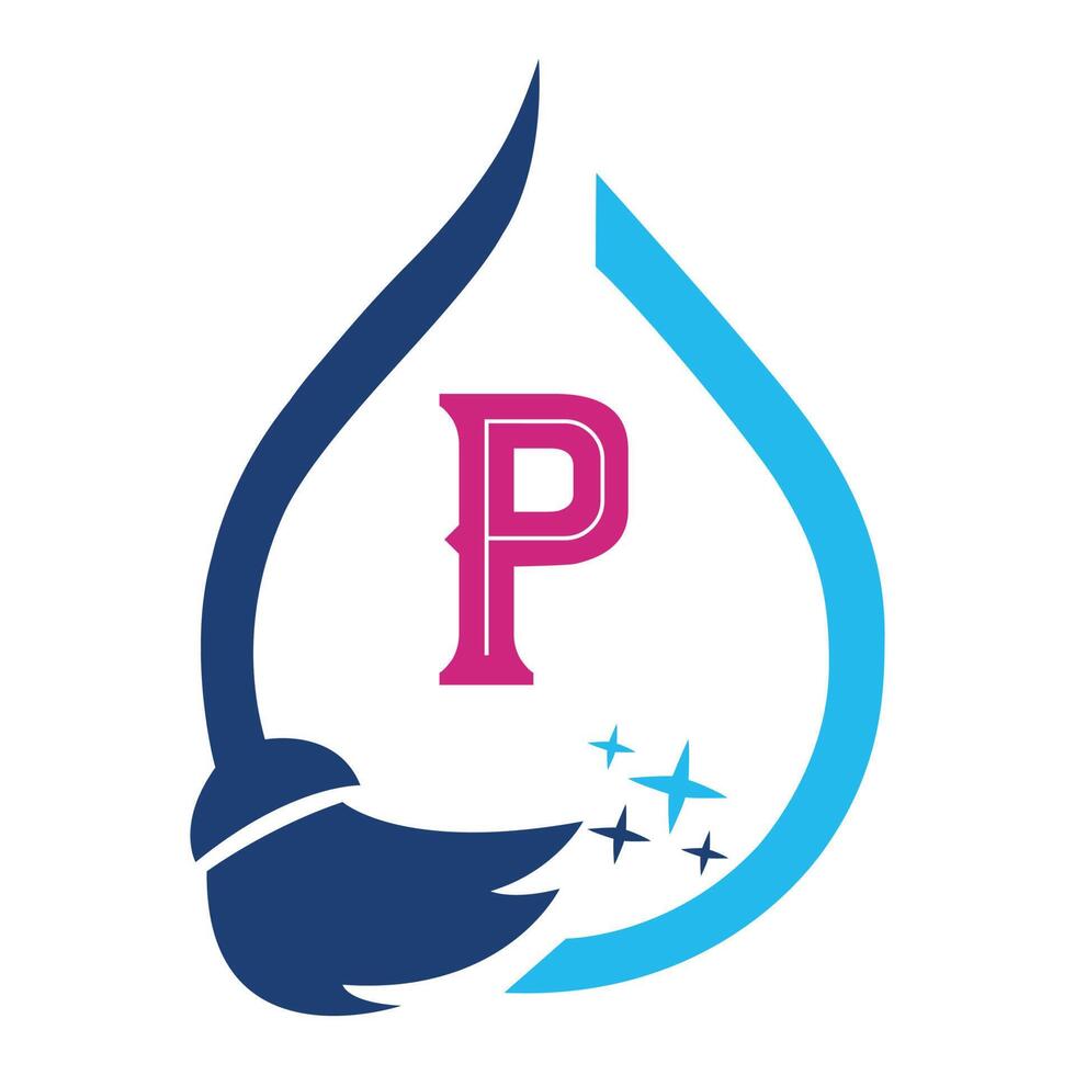 Maid Cleaning Logo On Letter P Clean House Sign, Fresh Clean Logo