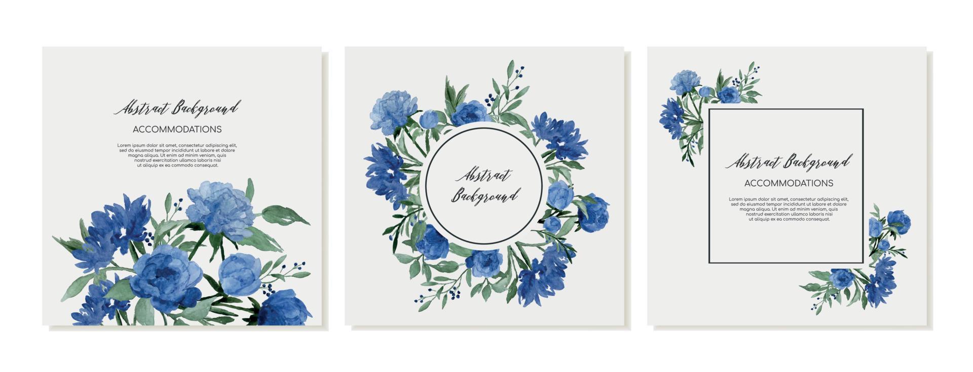 Set of square banners, social media posts with blue roses and peonies. Vector templates