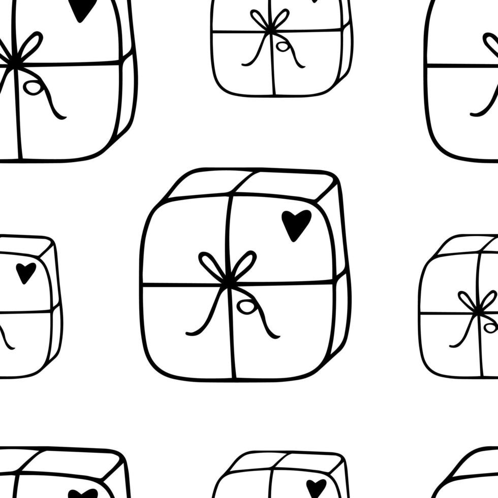 Seamless pattern Doodle gift with a bow vector