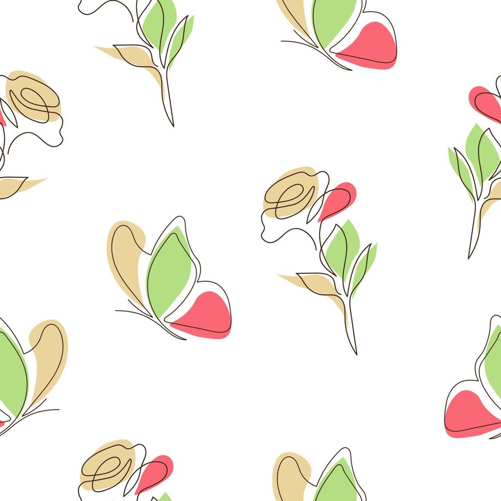 Simple seamless pattern, flower and butterfly pattern on white background vector