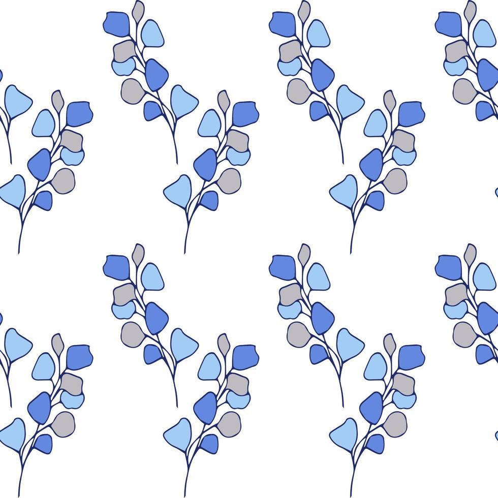 Floral seamless pattern blue flowers on white background vector