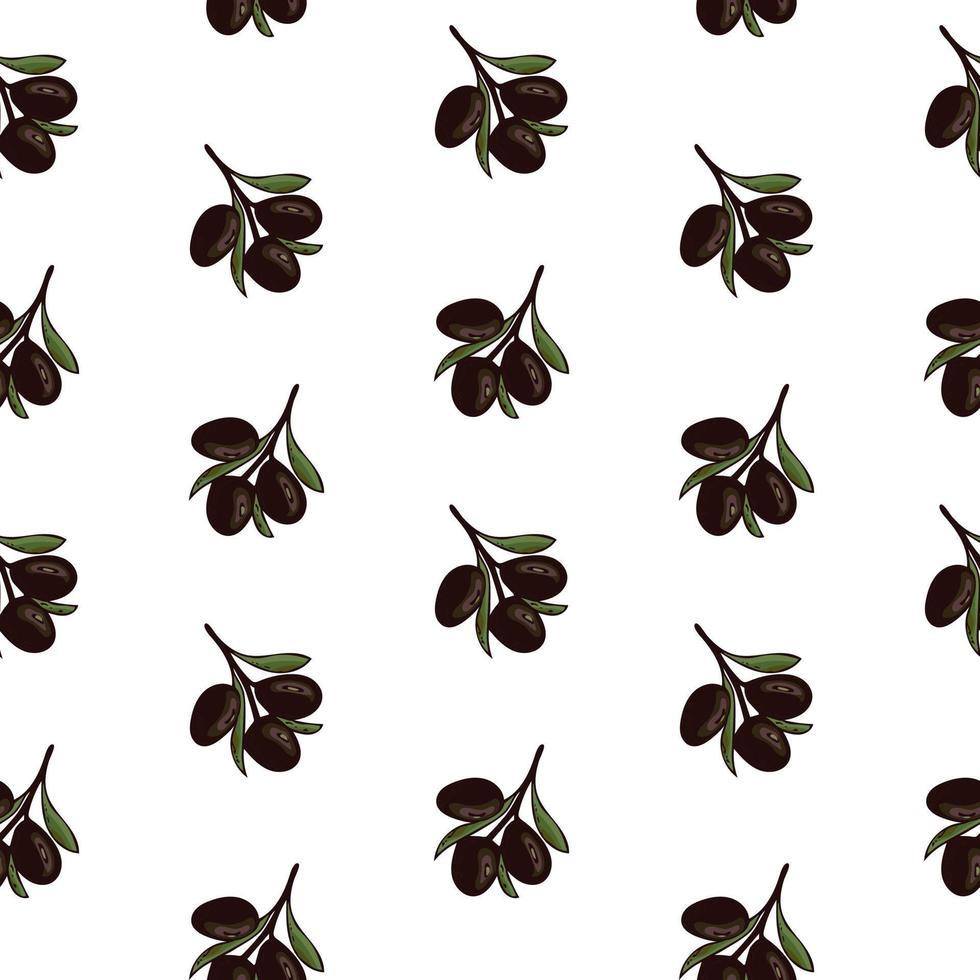 Seamless olive pattern on white background vector